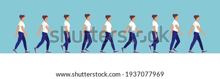 Female character walk cycle sequence side view Royalty-Free Stock Photo #1937077969