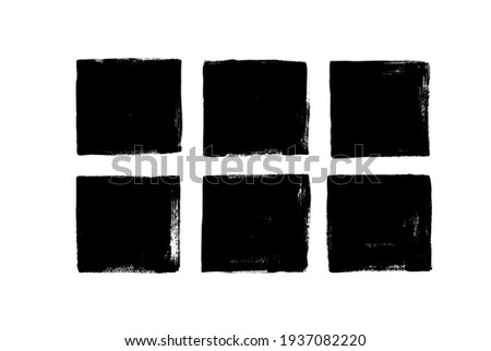 Set of grunge square template backgrounds. Vector black painted squares or rectangular shapes. Hand drawn brush strokes isolated on white. Dirty grunge design frames, borders or templates for text. Royalty-Free Stock Photo #1937082220