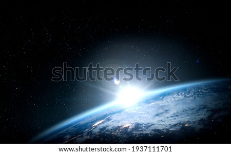 Planet earth globe view from space showing realistic earth surface and world map as in outer space point of view . Elements of this image furnished by NASA planet earth from space photos. Royalty-Free Stock Photo #1937111701