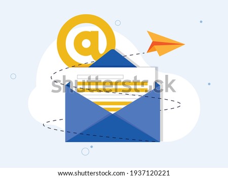 Flat mail sending with rocket concept vector illustration design Royalty-Free Stock Photo #1937120221