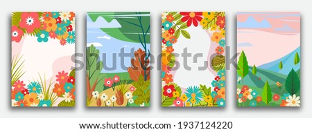 Vector illustration in flat simple style - spring vertical banners for social media stories wallpaper with copy space for text Royalty-Free Stock Photo #1937124220