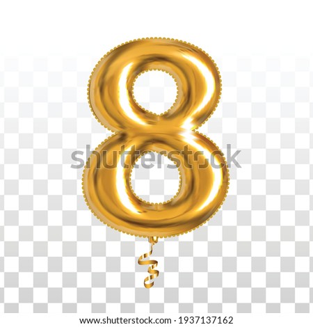Vector realistic isolated golden balloon number of 8 for invitation decoration on the transparent background.