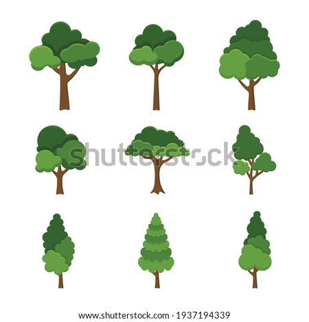 Set of trees object isolated on white background vector illustration