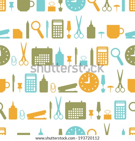 Seamless background with office stationery icons