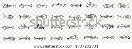 Fish bones pattern doodle set