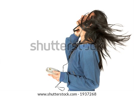 girl listening to music over a white background