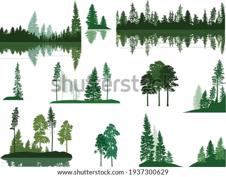 illustration with trees  groups set isolated on white background