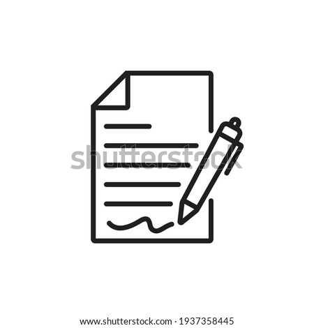 Pen signing a contract icon with signature, paper symbol isolated  on white background for graphic and web design. Royalty-Free Stock Photo #1937358445