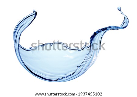 3d render, blue wave, water wavy splash clip art isolated on white background. Natural splashing liquid shape