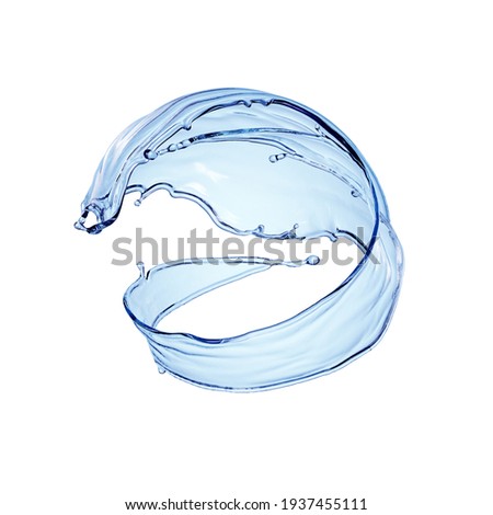 3d render, blue water splash clip art isolated on white background. Spiral liquid shape, splashing wave.