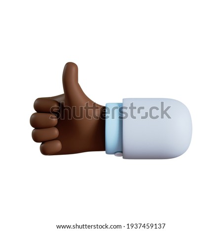 3d render. Thumb up icon. African American cartoon character hand like gesture. Business clip art isolated on white background