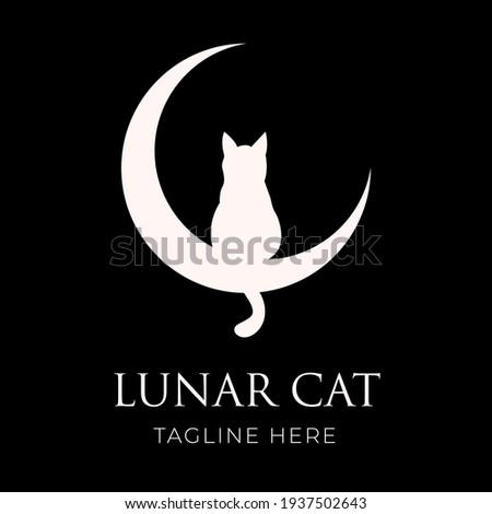 Crescent moon and Cat. Lunar Cat Logo design. Animal pet logo for company and website.
