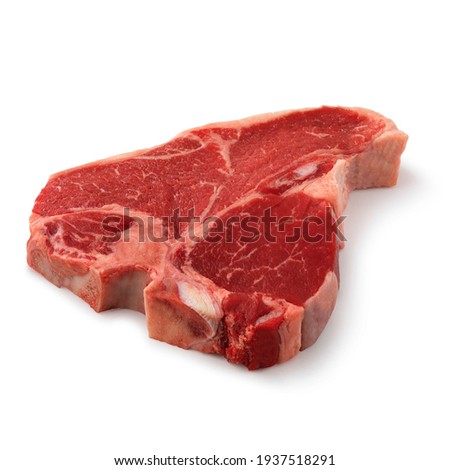 Close-up view of fresh raw Porterhouse Steak Short Loin cut in isolated white background Royalty-Free Stock Photo #1937518291