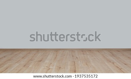 Front view insulated wall and wooden parquet floor. Royalty-Free Stock Photo #1937535172