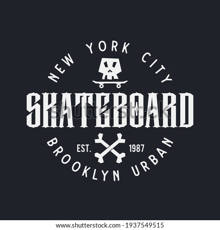 Vector illustration on the theme of skateboard and skateboarding in New York City. Vintage design. Stump typography, t-shirt graphics, print, poster, banner, flyer, postcard