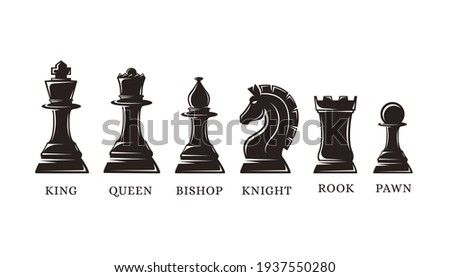 Set of silhouettes chess piece vector icons on white background