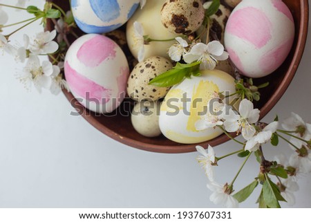 Easter eggs and cherry blossom. minimalistic Easter egg design