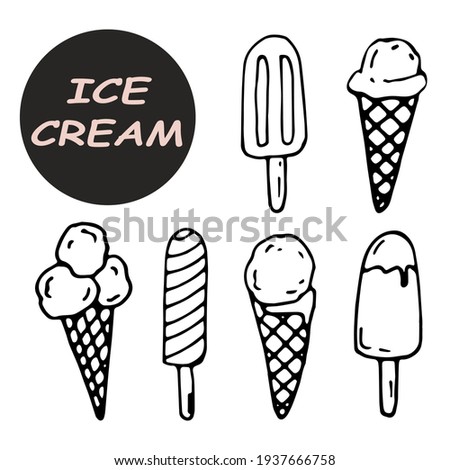 vector set of doodle ice cream. Hand-drawn clip art