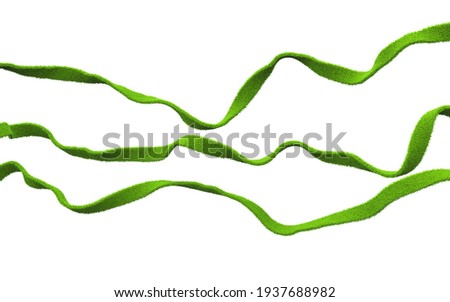 Fresh juicy green ribbons covered with spring grass. Can be used to decorate frames, designs, books and as clipart elements for your work. Clip art elements 3d illustration. isolated on white