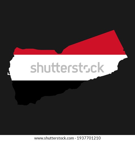 Yemen map silhouette with flag on black background