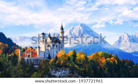 Beautiful view of Neuschwanstein castle in the Bavarian Alps, Germany. Royalty-Free Stock Photo #1937721961