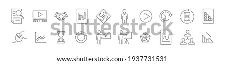 Stroke vector presentation line icons. Pixel perfect signs isolated on a white background. Presentation pictograms in trendy outline style.