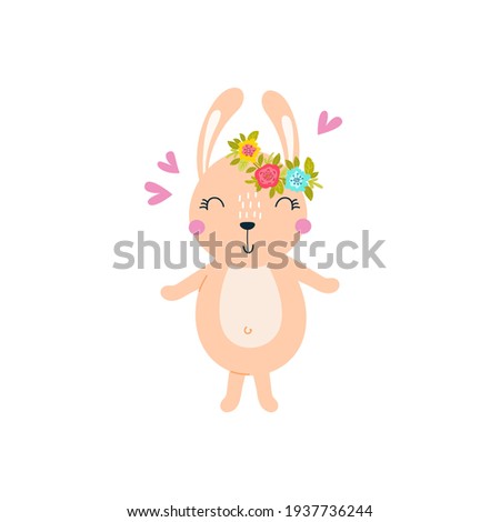Easter bunny little on an isolated background. Cute illustration in a hand-drawn style. Suitable for decorating cards, invitations, posters, prints.