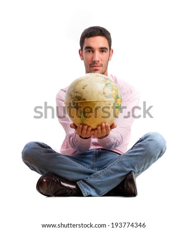 young man with a world globe