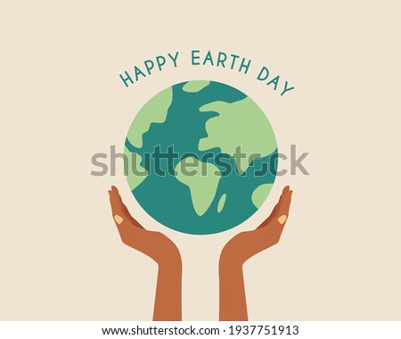 Happy earth day. African hands holding globe, earth. Earth day concept.Modern cartoon flat style illustration Royalty-Free Stock Photo #1937751913