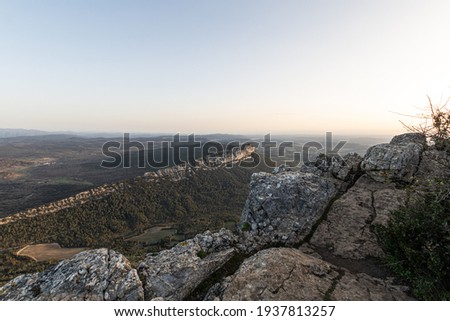 View of the mountain of Hortus the summit of Pic Saint-Loup at sunrise (Occitanie, France)