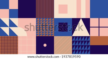 Modern geometric abstract pattern design with simple geometrical shapes and basic colorful forms. Great for use in poster arts, web design, branding presentation, album print, fashion texture and etc.