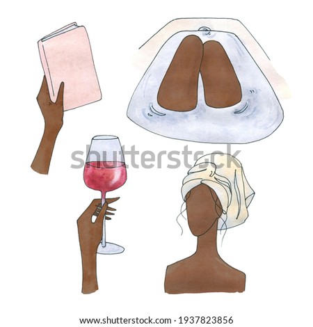 watercolor self care clipart afro girl beauty clip art healthy printable art fashion black women glam bath cosmetic fitness sport sleep mask