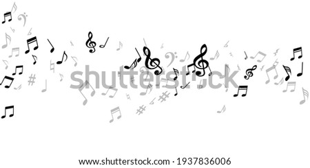 Music note symbols vector design. Song notation signs placer. Festival music concept. Isolated note symbols elements with pause. Birthday card graphic design.