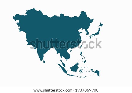 asia map vector. blue color on white background. Royalty-Free Stock Photo #1937869900