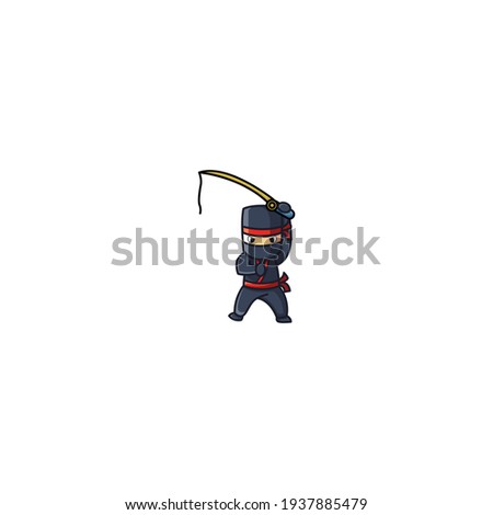Fishing Ninja Cartoon Character Design Vector Illustration. With Cute, Funny, And Fun Cartoon. 