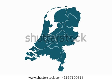 Netherlands map vector. blue color on white background. Royalty-Free Stock Photo #1937900896