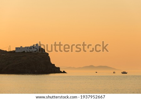 Sunrise on the Monastery of Timios Stavros on the southeast coast of the Greek island of Sifnos in the Cyclades archipelago