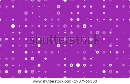 Seamless background pattern of evenly spaced white info symbols of different sizes and opacity. Vector illustration on purple background with stars