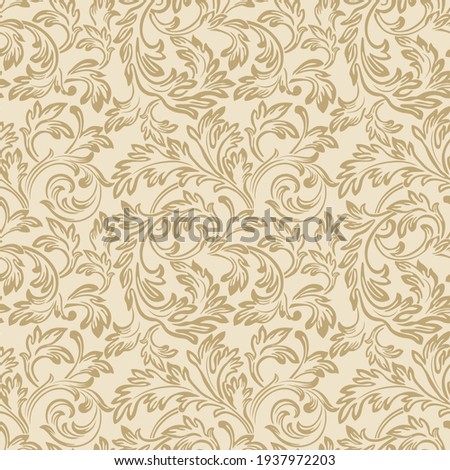 Baroque wallpaper. Seamless vector background of ornate decorative gold leaves in art deco style. Damascus