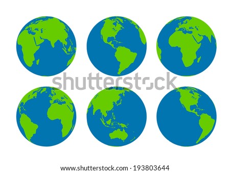 Six  Earth globes