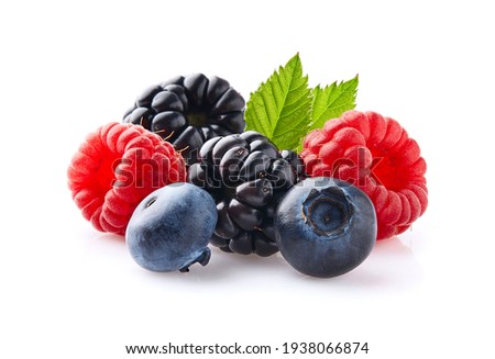 Berries with leaves on white background Royalty-Free Stock Photo #1938066874