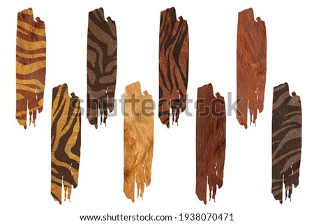 Abstract shapes with animal skin pattern and glitter. Safari clip art set
