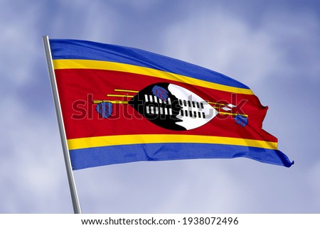 Swaziland flag isolated on sky background. close up waving flag of Swaziland. flag symbols of Eswatini.