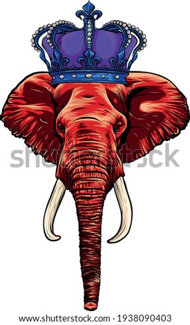 vector illustration of red head elephant with crown