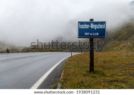 
Sign Fuscher Wegscheid, Grossglockner High Alpine Road, Austria 
