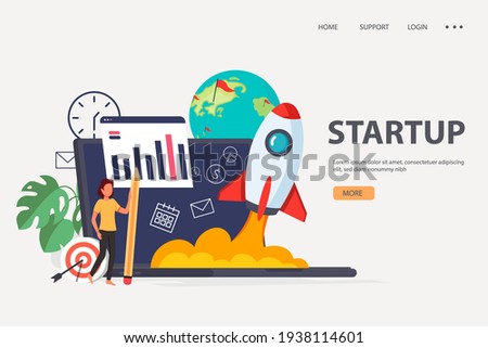 Starting a new business project. Development process. Product innovation, creative ideas. Starting launch, Startup business, entrepreneurial concept. Vector illustration Royalty-Free Stock Photo #1938114601