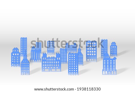 Illustration of a 3D paper city skyline, Raster version