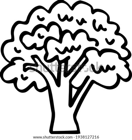 Line art of a nice hand-drawn tree. Stylized oak. Funny black forest doodle. Children's clip art themes of wild life and oak groves. Illustration for creating designs of children's icons and prints.