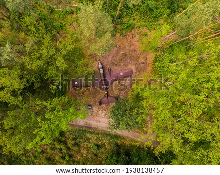 World War II plane in lost forest captured by drone.