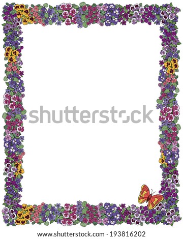 Vector illustration, beautiful pansy spring frame, card concept.
